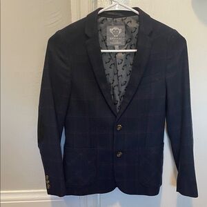 Appaman size 12 Navy window pane Plaid Blazer with Elbow Patches